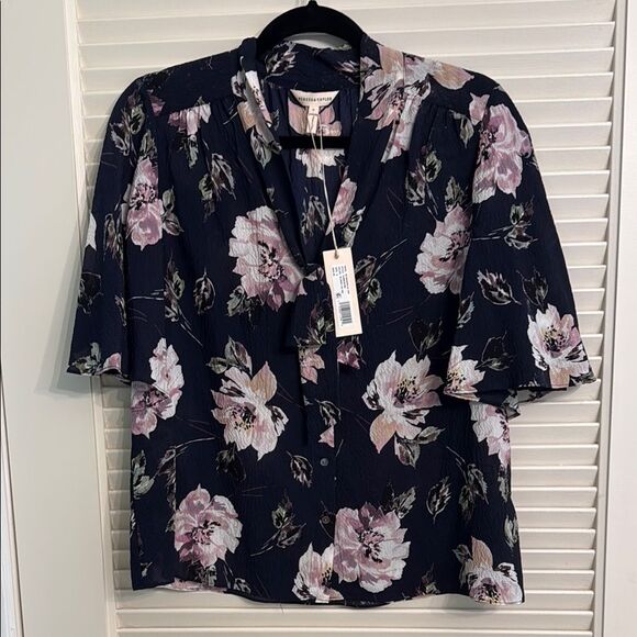 Rebecca Taylor Magnolia Floral Print Scarf-Tie Silk Top Size 6 NWT - Picture 2 of 9